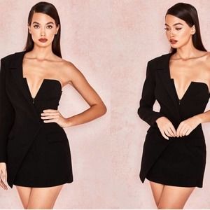 House Of CB London Febe Black Tuxedo One Sleeved Crepe Dress XS